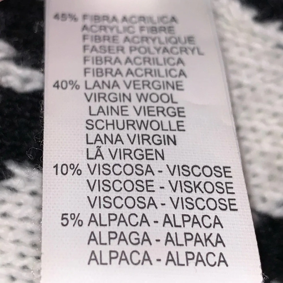 Skovhuus Wool Alpaca Blend Cardigan Sweater Sz L Black White Chevron Italy Made - Picture 7 of 8